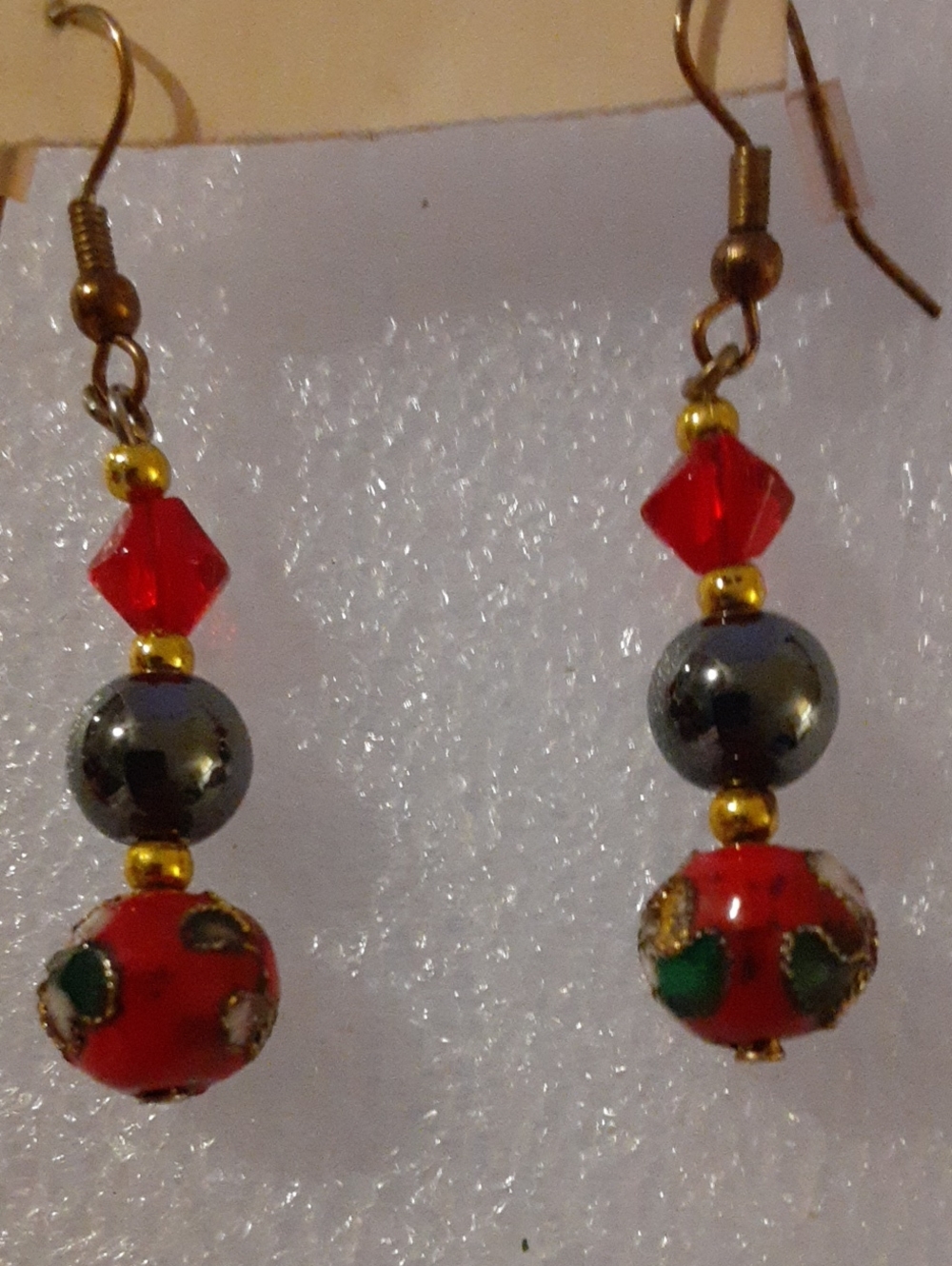 Red Bead Drop Earrings with Gold Accents - Women Jewelry